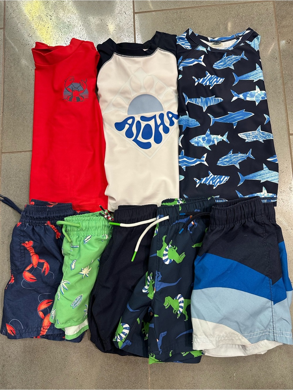 Zara Old Navy 3t Swim Top Trunks Shorts Sets Rash Guard Upf UV Dinosaurs Sharks
